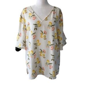 LOFT Outlet medium blouse lemons ruffle sleeves